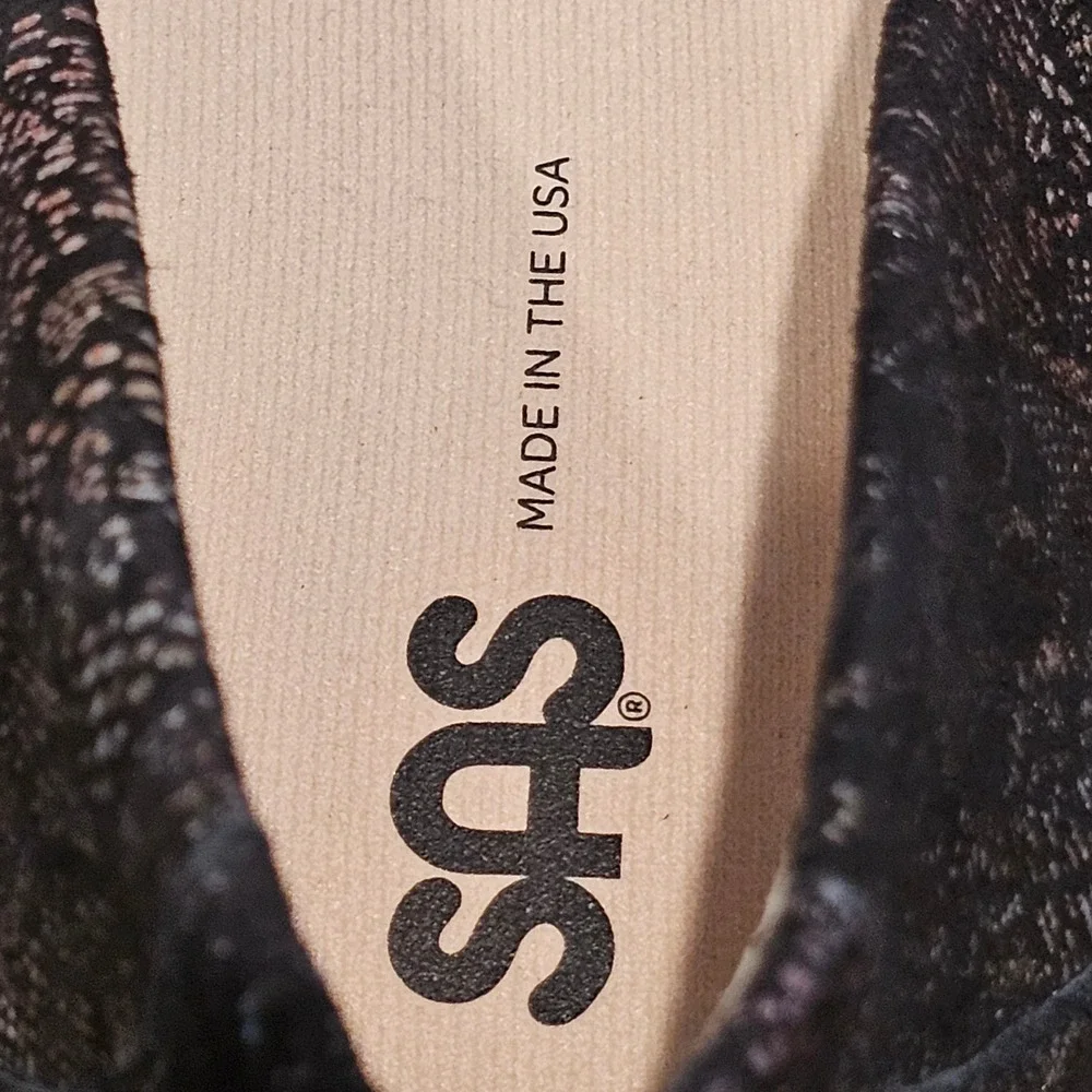 SAS Scenic Black Floral Lace Metallic Ballet Flats Shoes Womens 11 M Made in USA